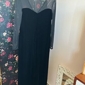 Robbie Bee Black Long Sleeve Sheer Bodice Evening Gown